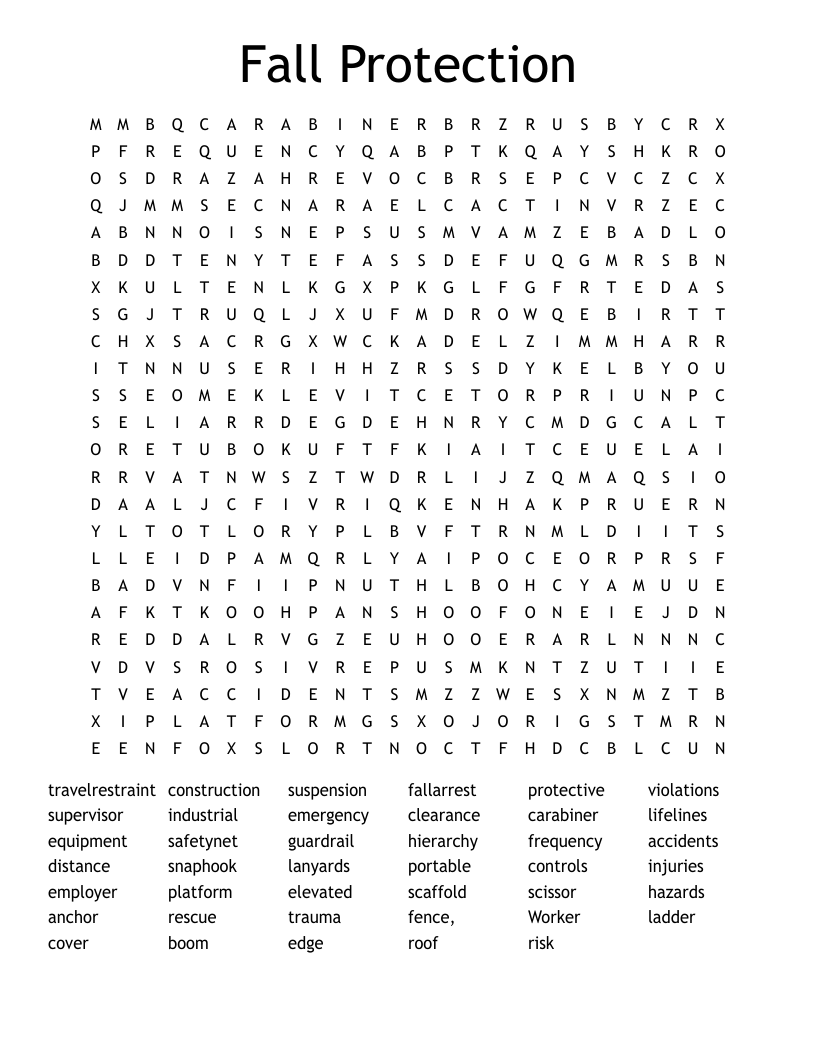 Fall Protection Word Search