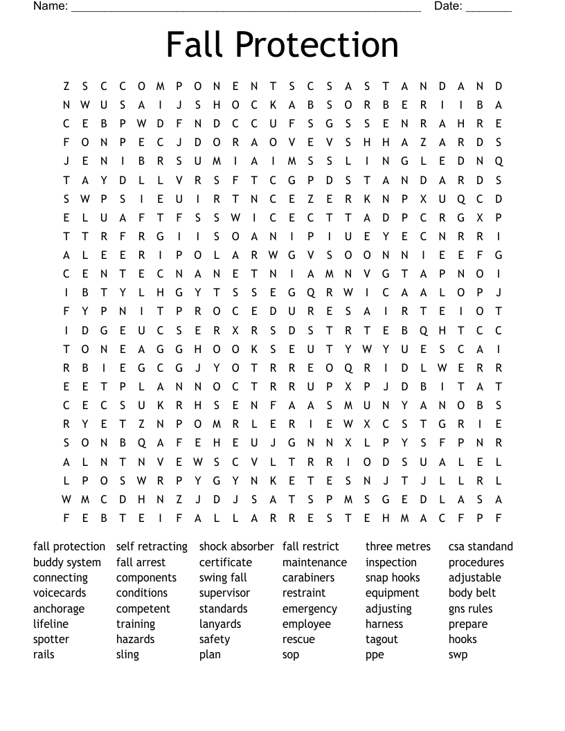 Fall Protection  Word Search