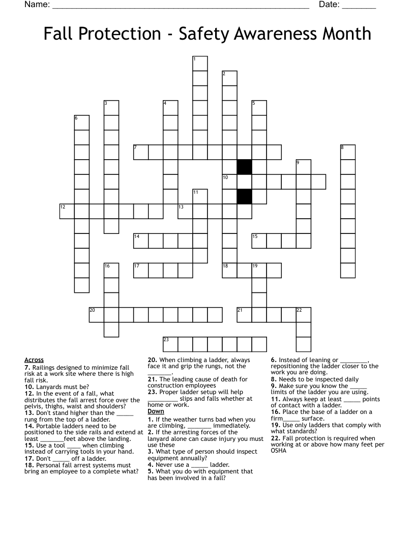 Fall Protection - Safety Awareness Month Crossword