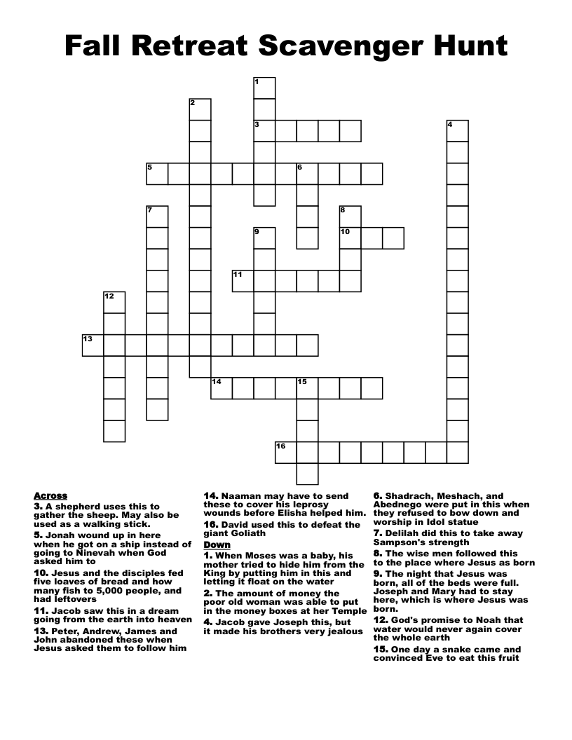 Fall Retreat Scavenger Hunt  Crossword