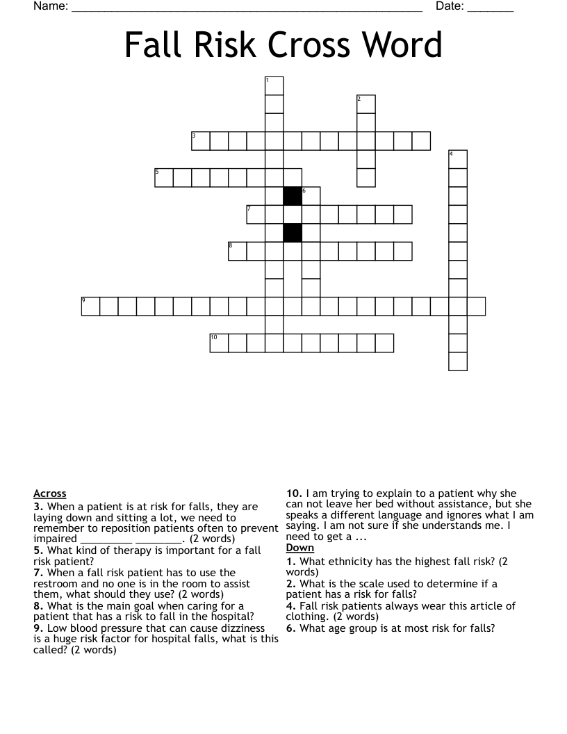 Fall Risk Cross Word