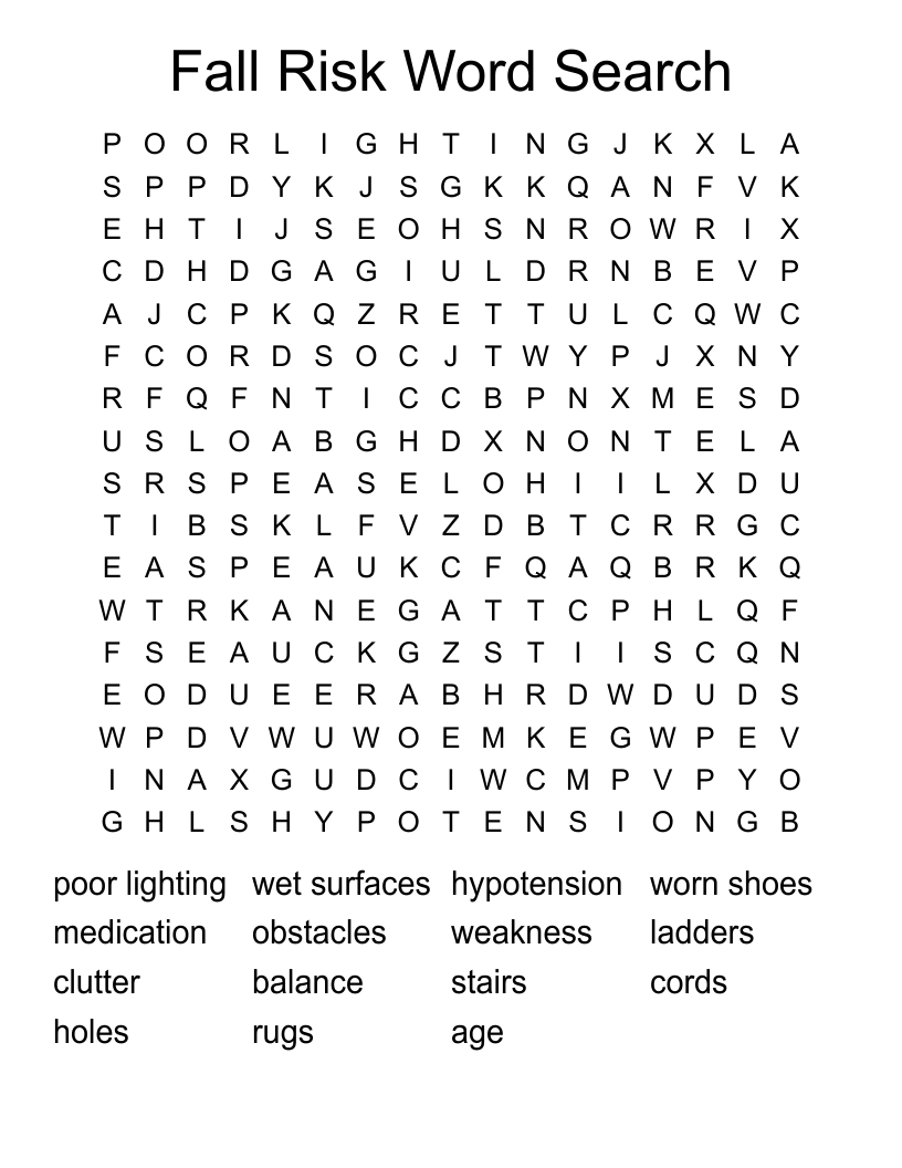 Fall Risk Word Search