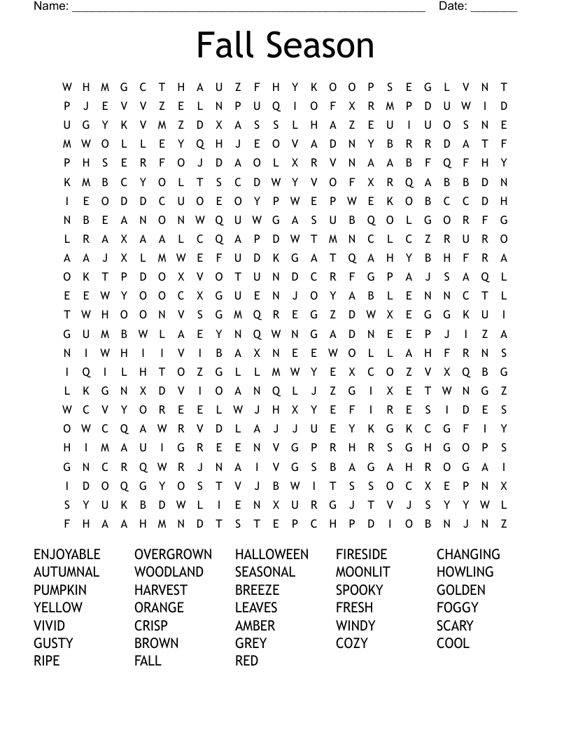 Fall Season Word Search
