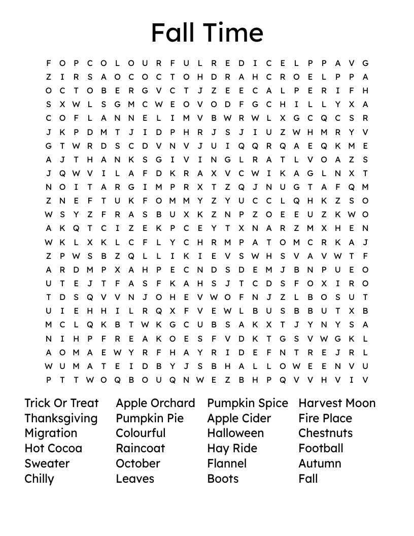 Fall Time Word Search