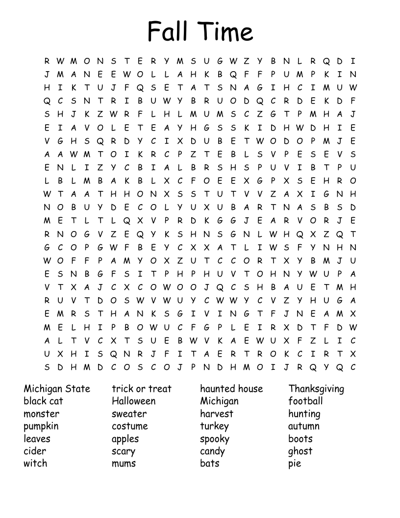 Fall Time Word Search