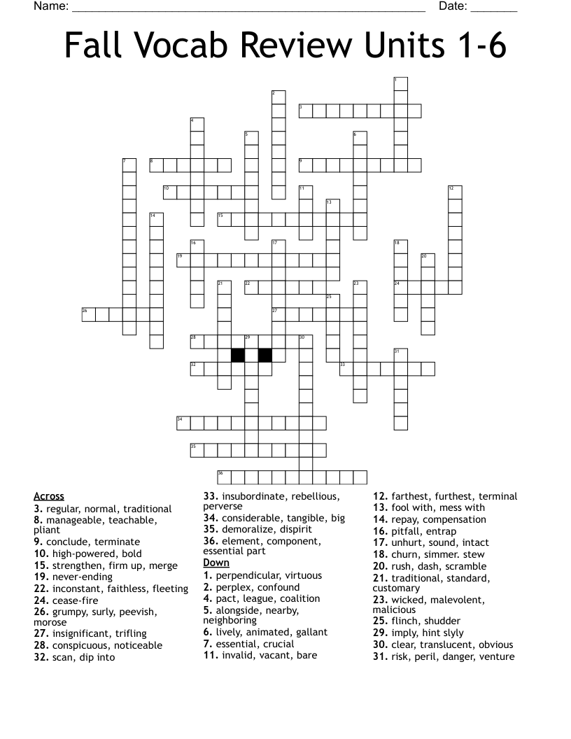 Fall Vocab Review Units 1-6 Crossword