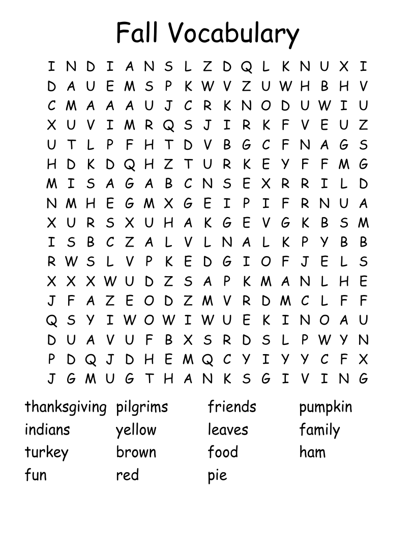 Fall Vocabulary Word Search