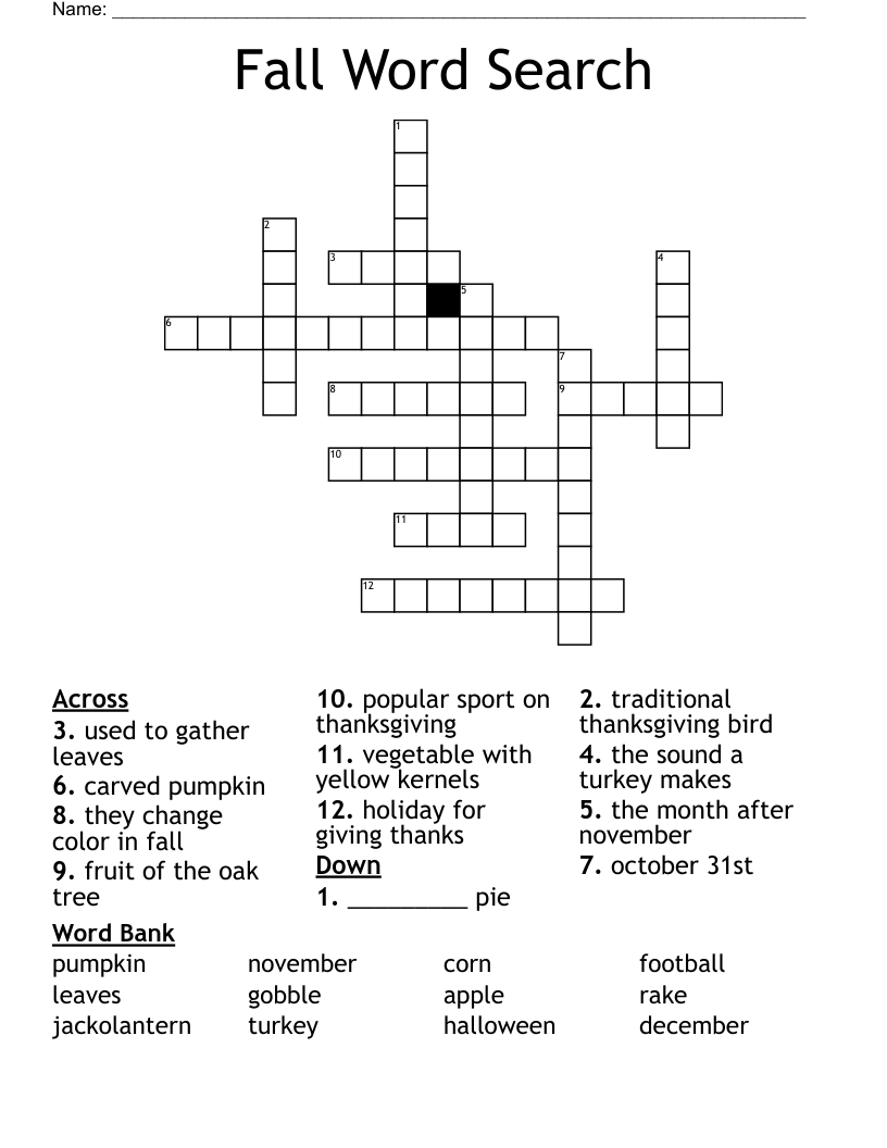 Fall Word Search Crossword