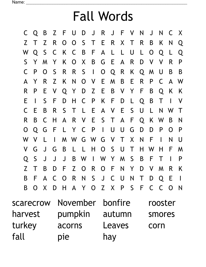 Fall Words Word Search