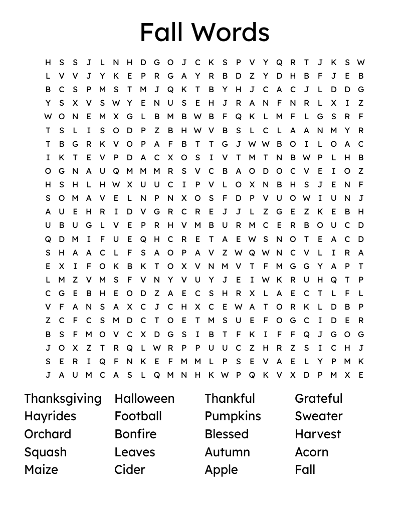 Fall Words Word Search