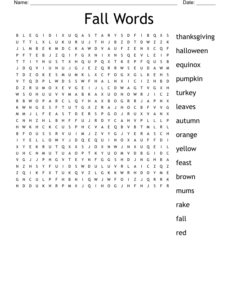 Fall Words Word Search