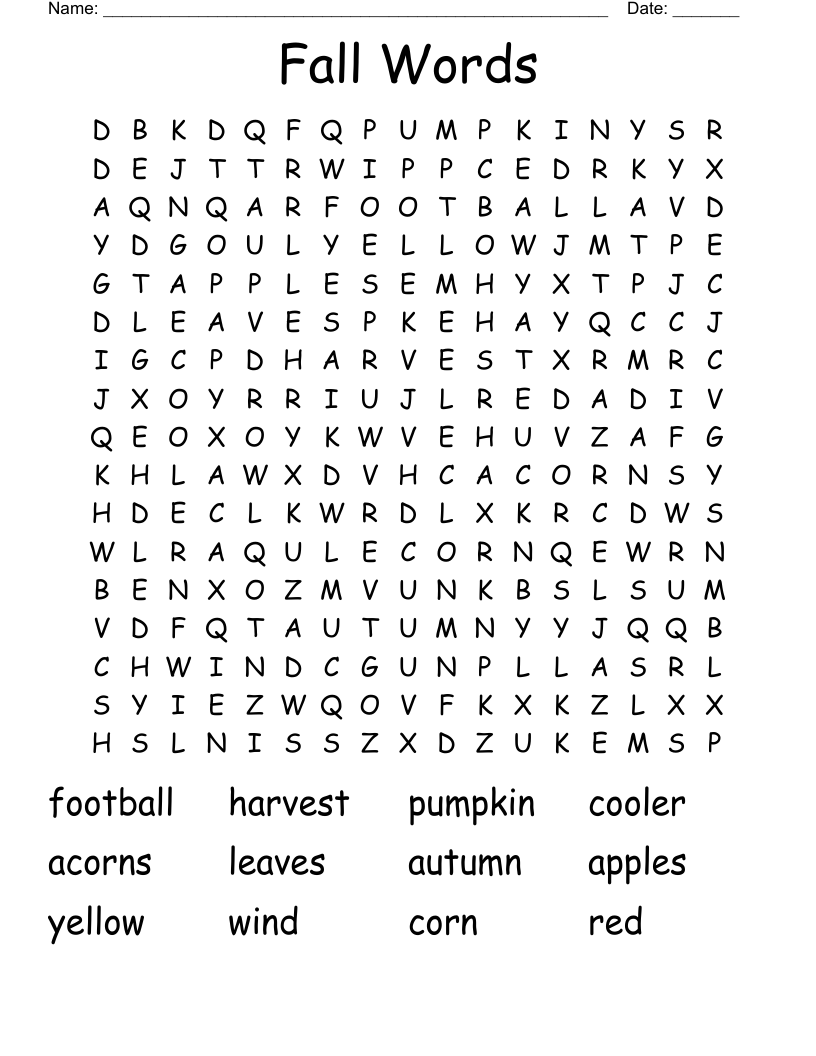 Fall Words Word Search