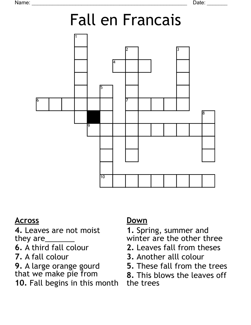 Fall en Francais Crossword