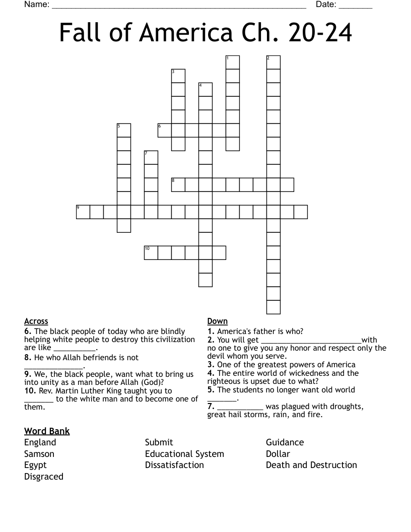 Fall of America Ch. 20-24 Crossword