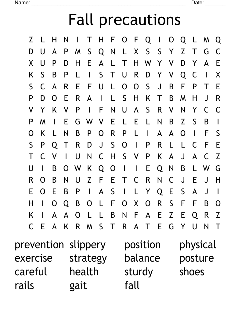 Fall precautions Word Search