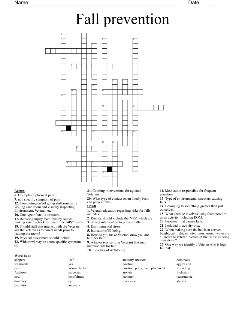 Fall prevention Crossword