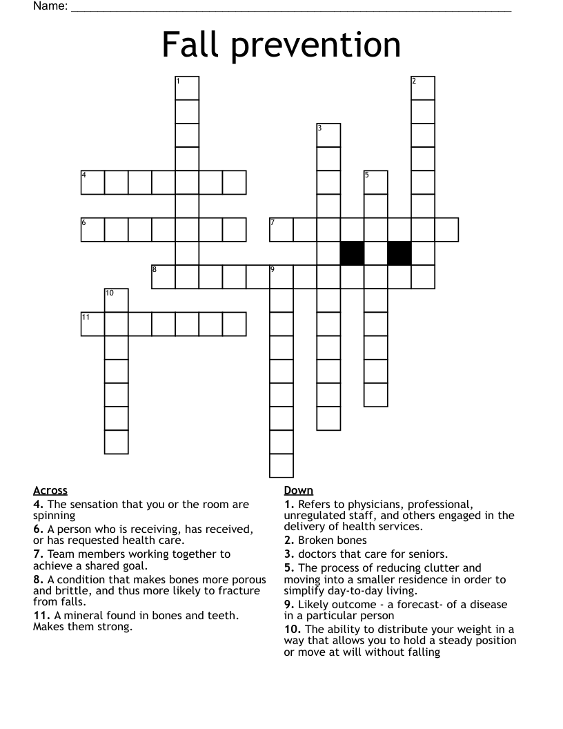 Fall prevention Crossword