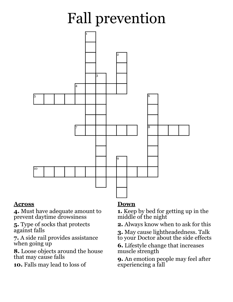 Fall prevention Crossword