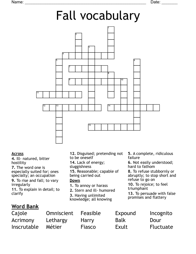 Fall vocabulary  Crossword