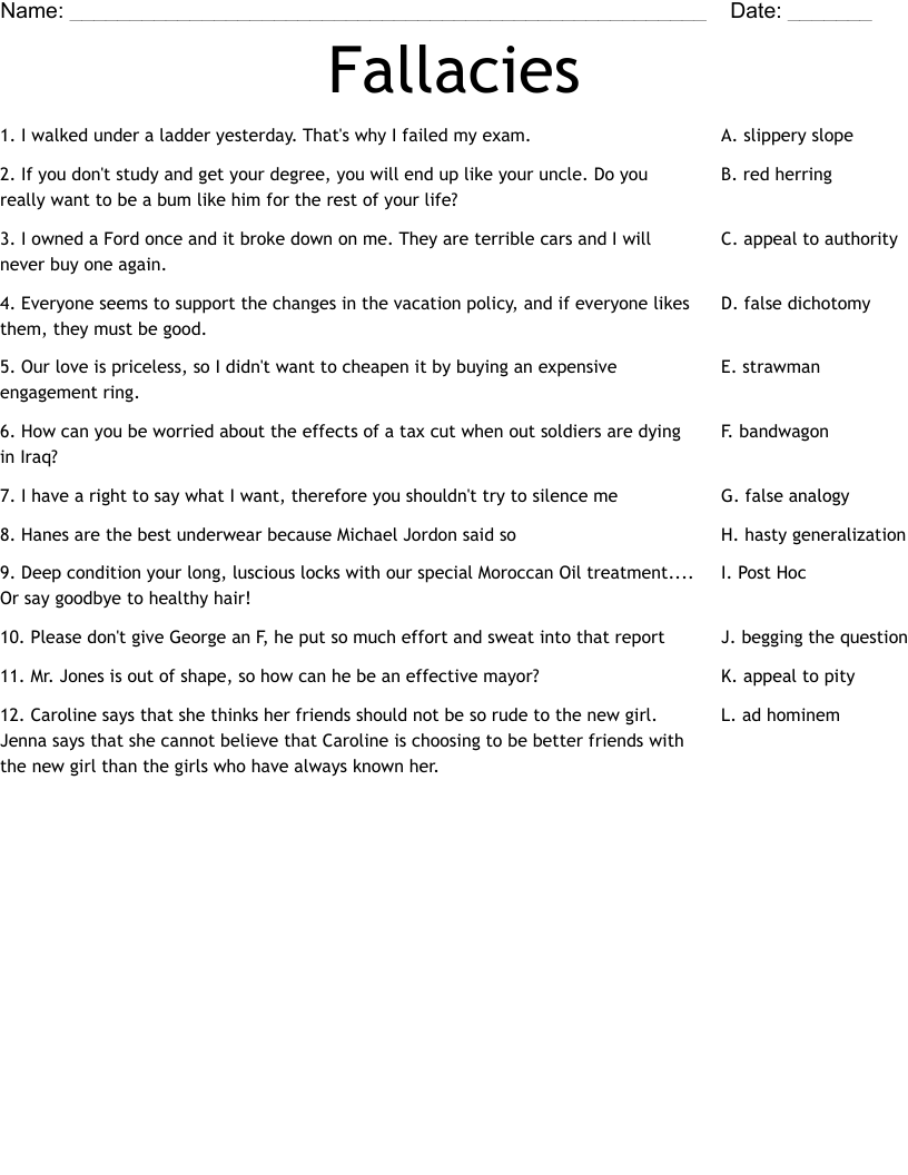 Fallacies Worksheet