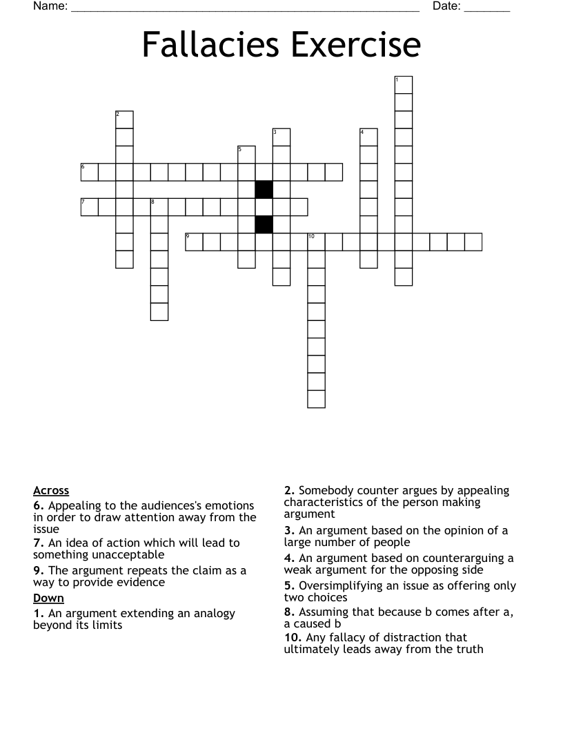 Fallacies Exercise Crossword