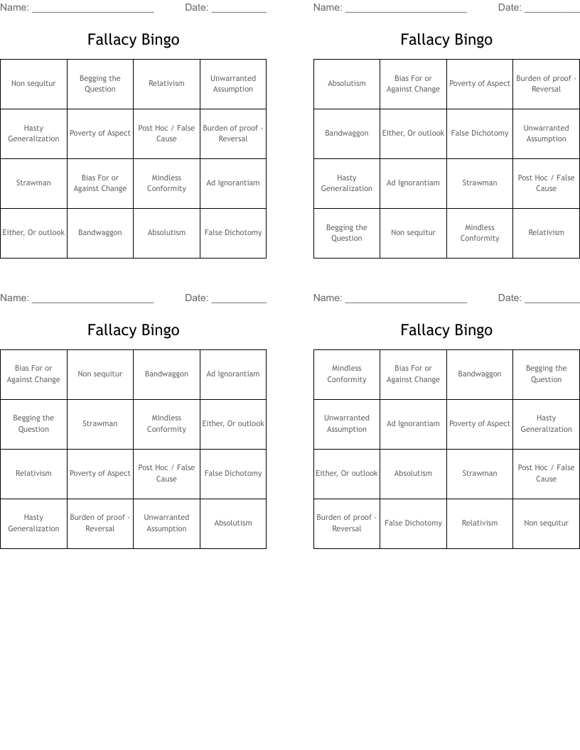 Fallacy Bingo