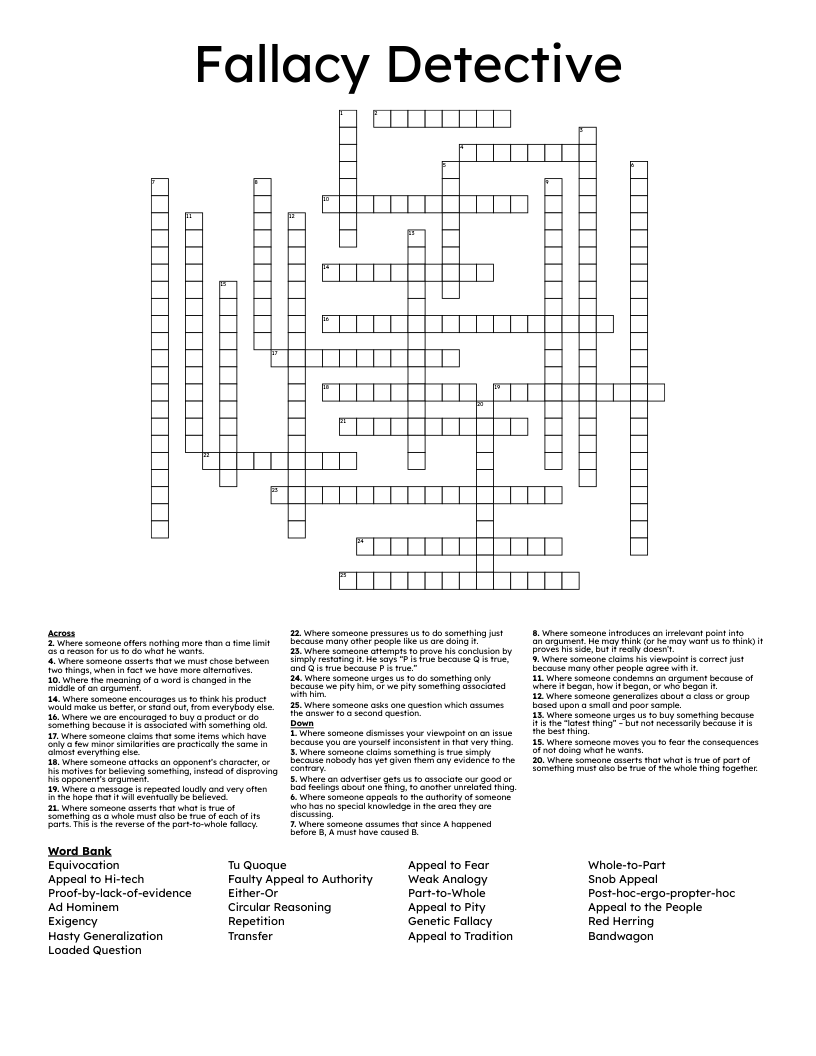 Fallacy Detective  Crossword