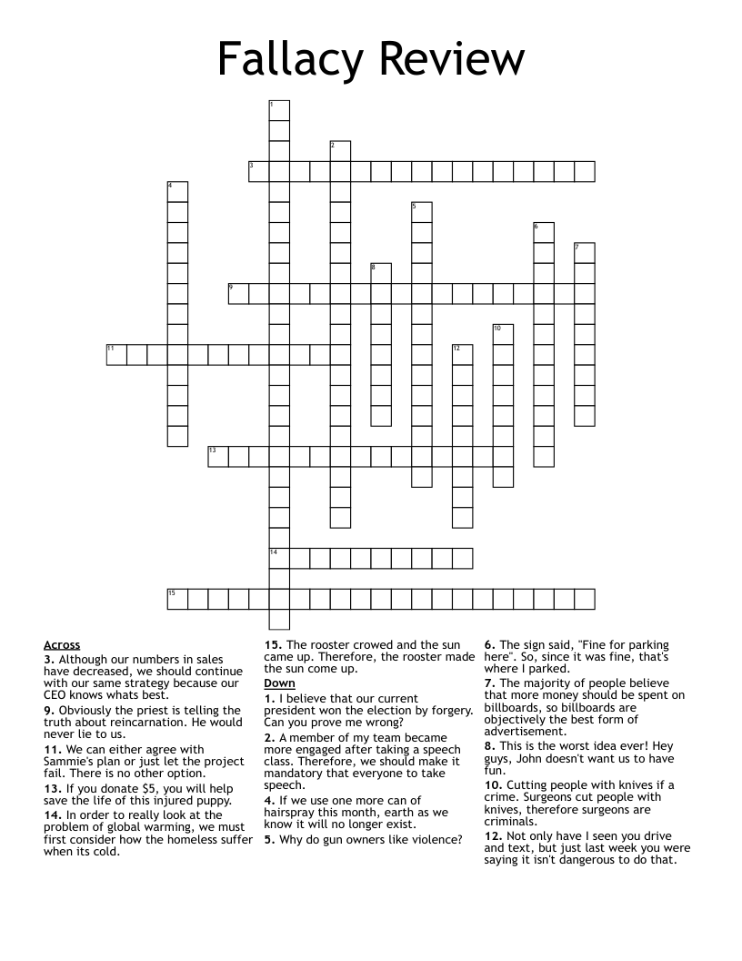 Fallacy Review Crossword
