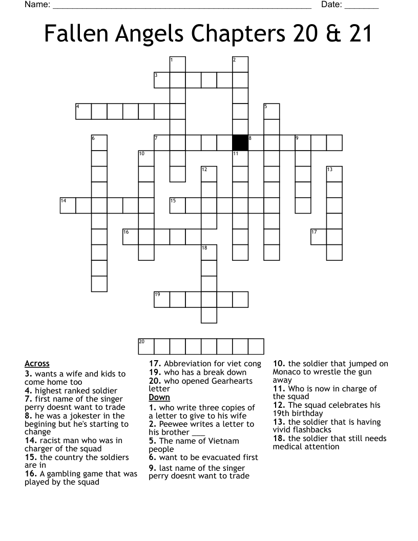 Fallen Angels Chapters 20 & 21 Crossword