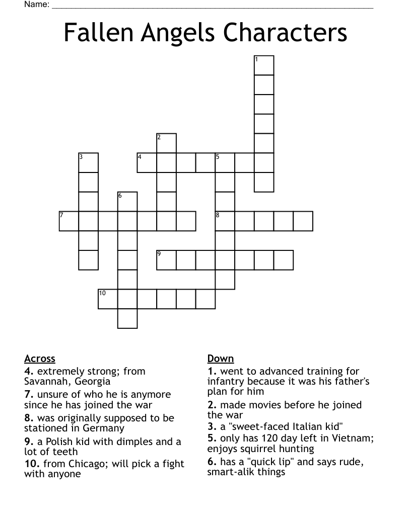 Fallen Angels Characters Crossword