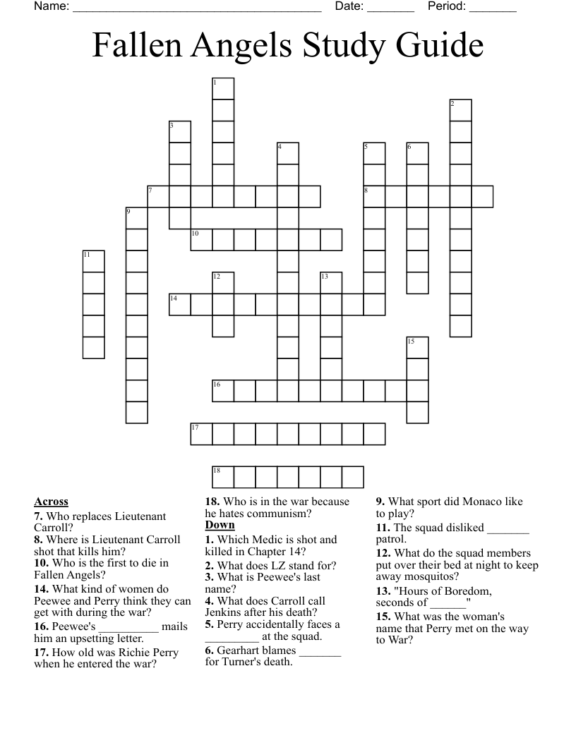 Fallen Angels Study Guide Crossword