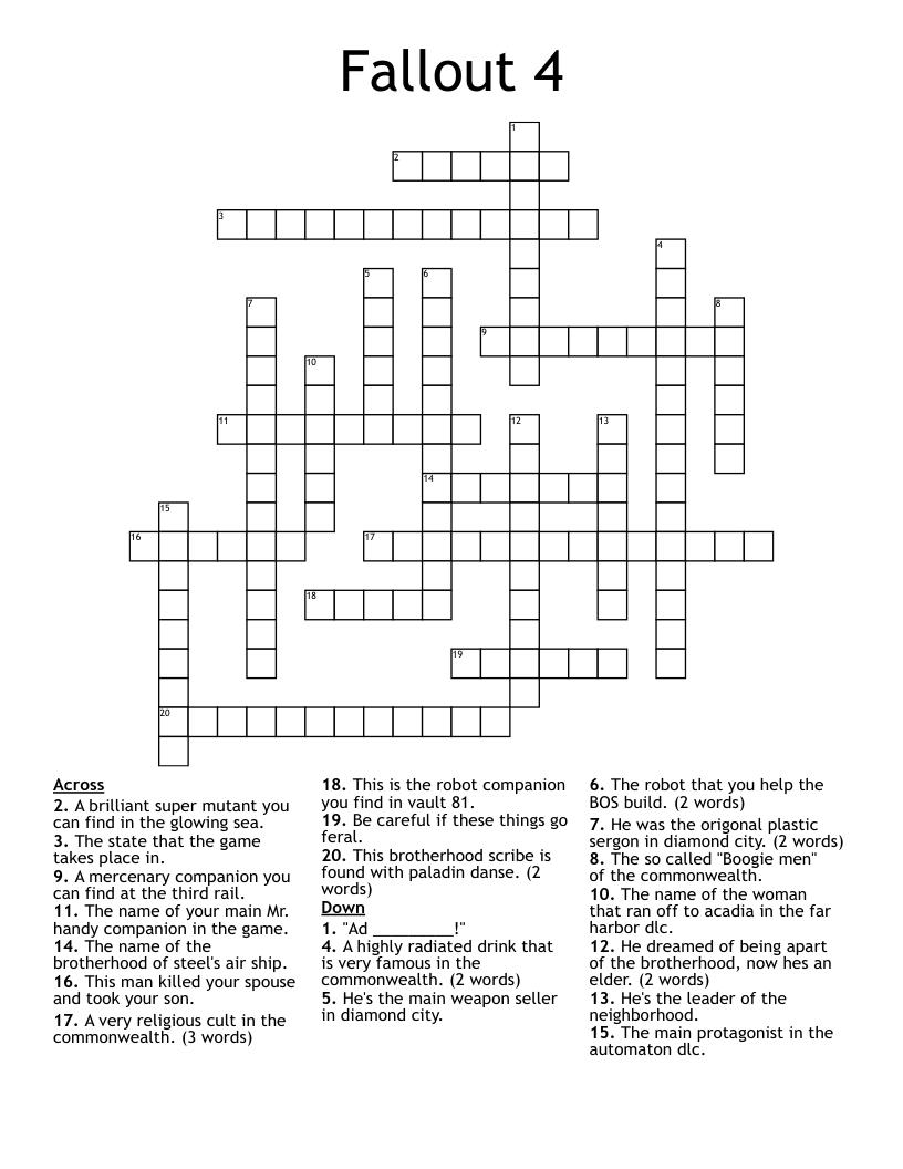 Fallout 4 Crossword