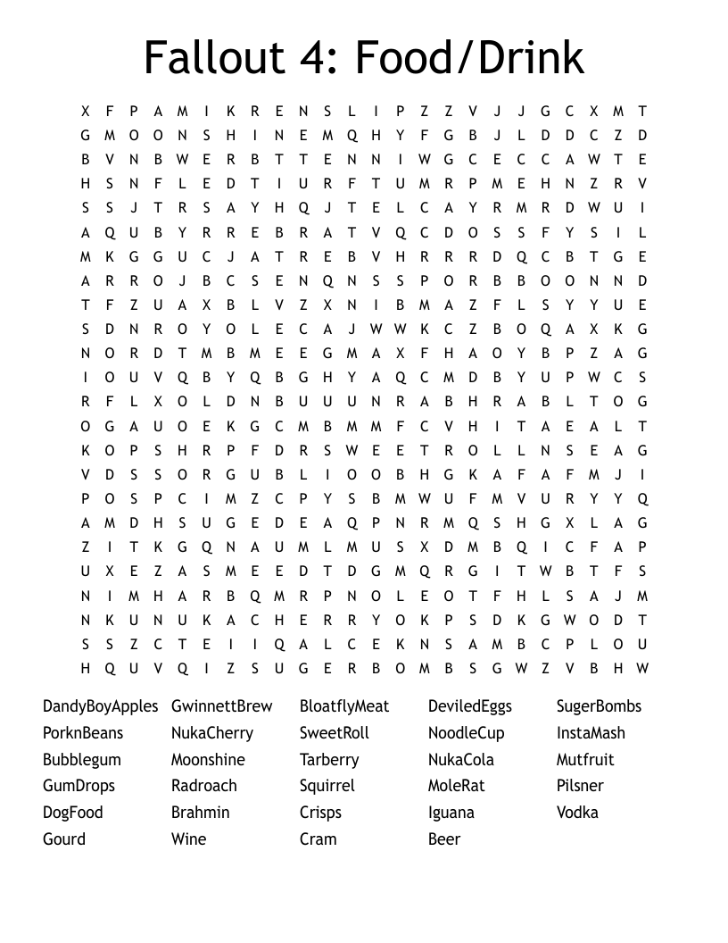 Fallout 4: Food/Drink Word Search