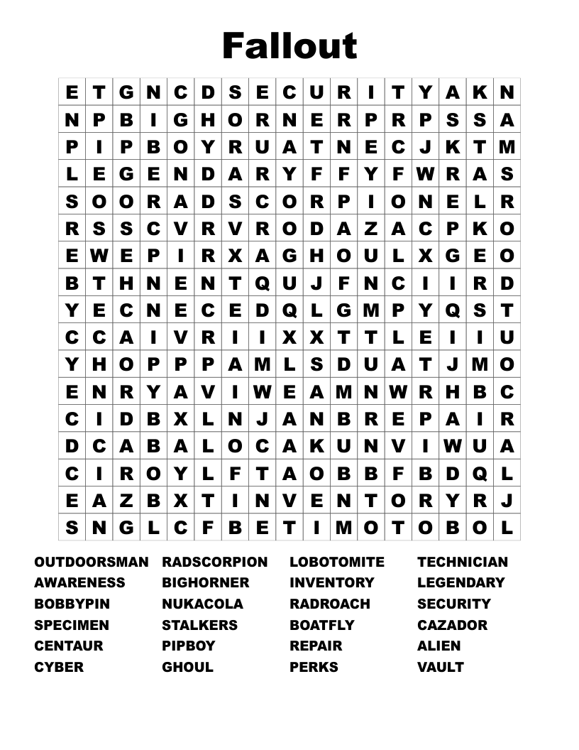 Fallout  Word Search