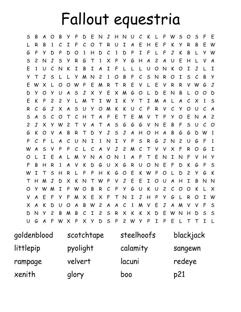 Fallout equestria Word Search