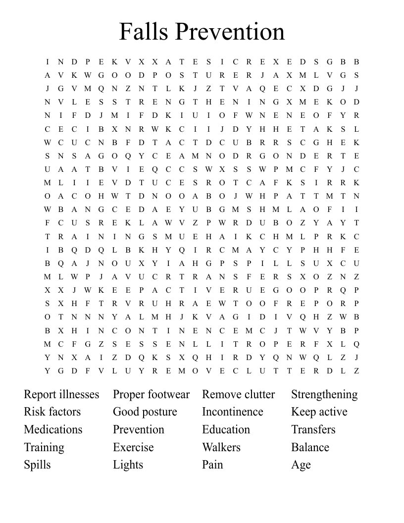 Falls Prevention Word Search