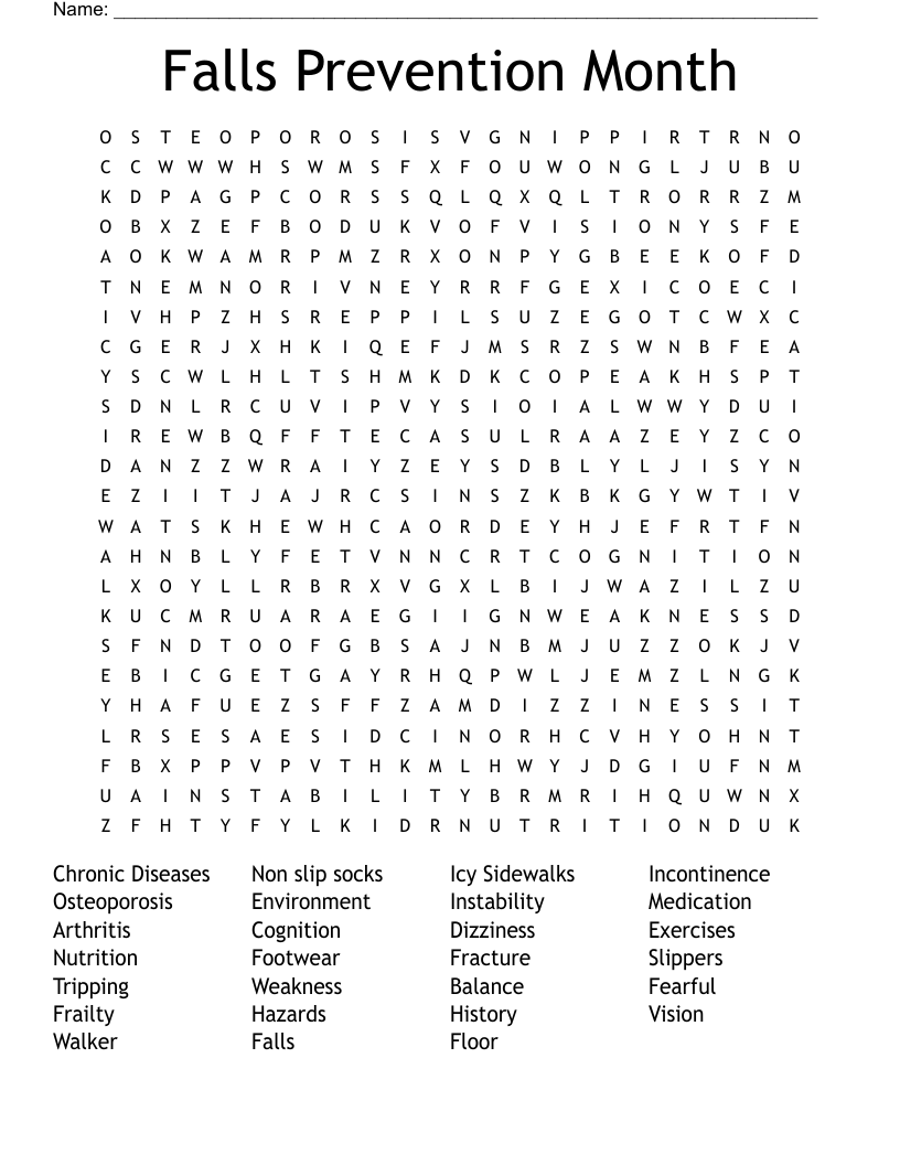 Falls Prevention Month Word Search
