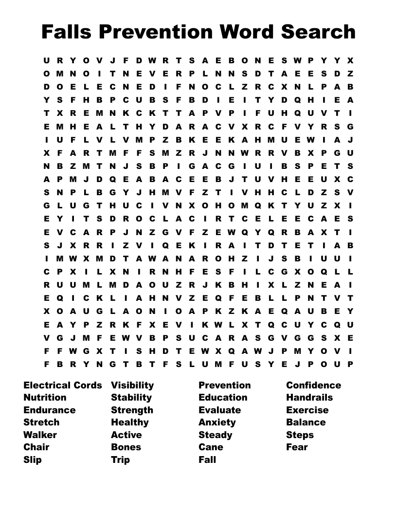 Falls Prevention Word Search
