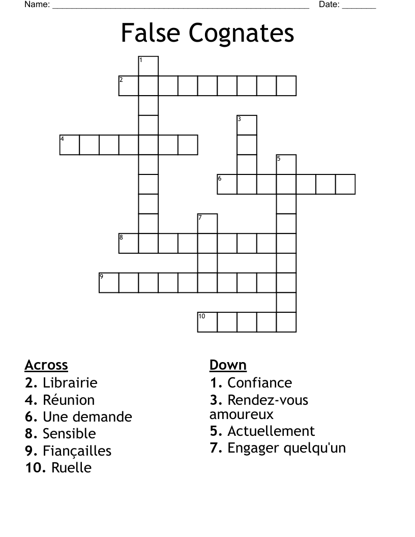 False Cognates Crossword
