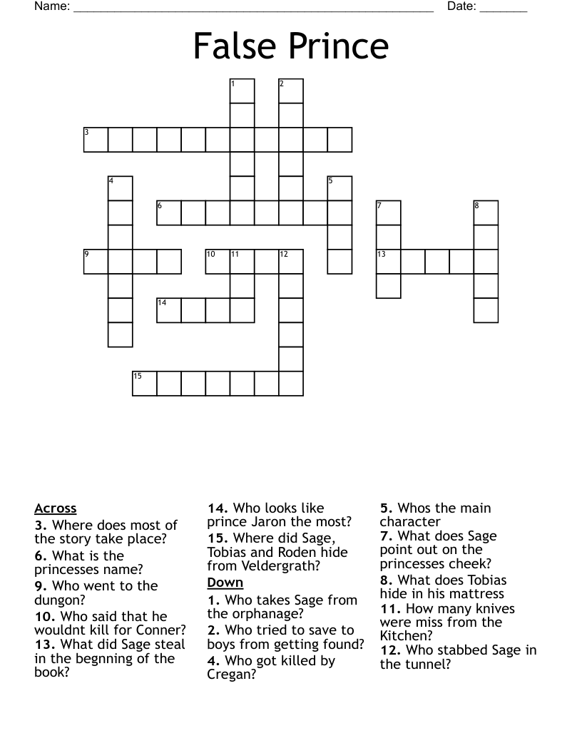 False Prince Crossword
