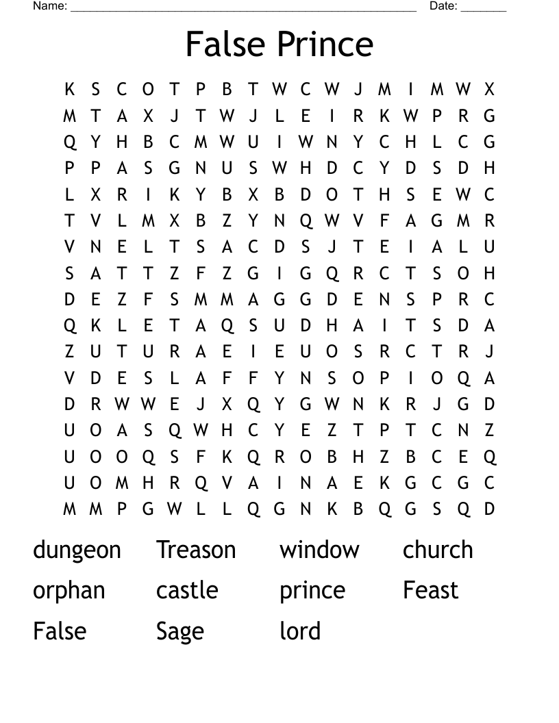 False Prince Word Search
