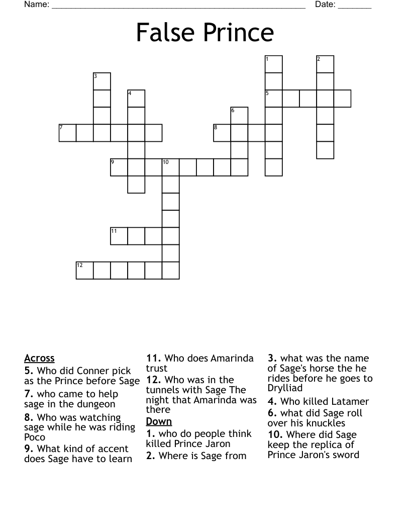 False Prince  Crossword