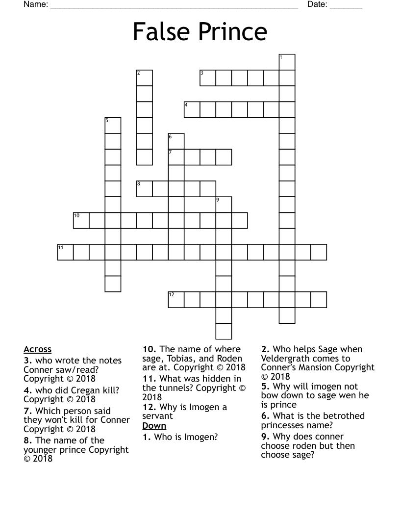False Prince  Crossword