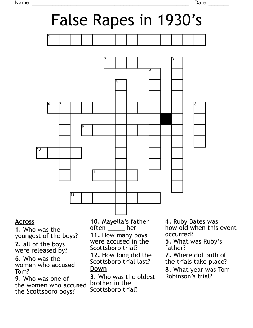 False Rapes in 1930’s  Crossword
