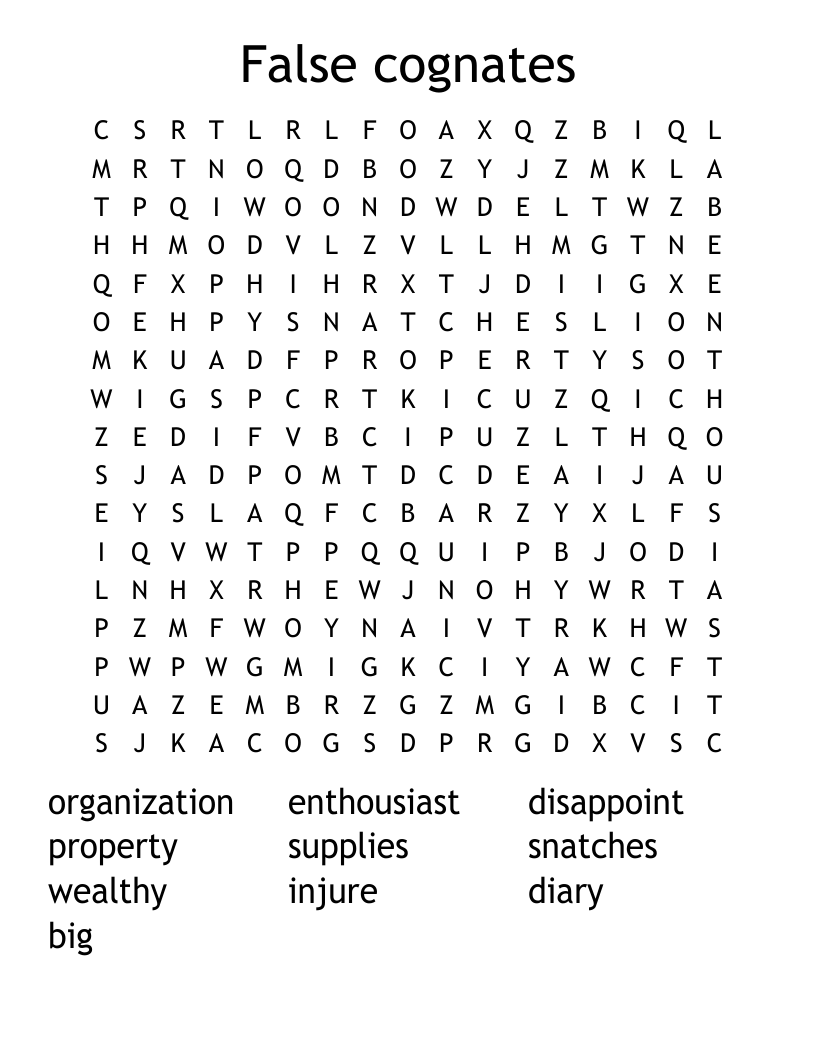 False cognates Word Search