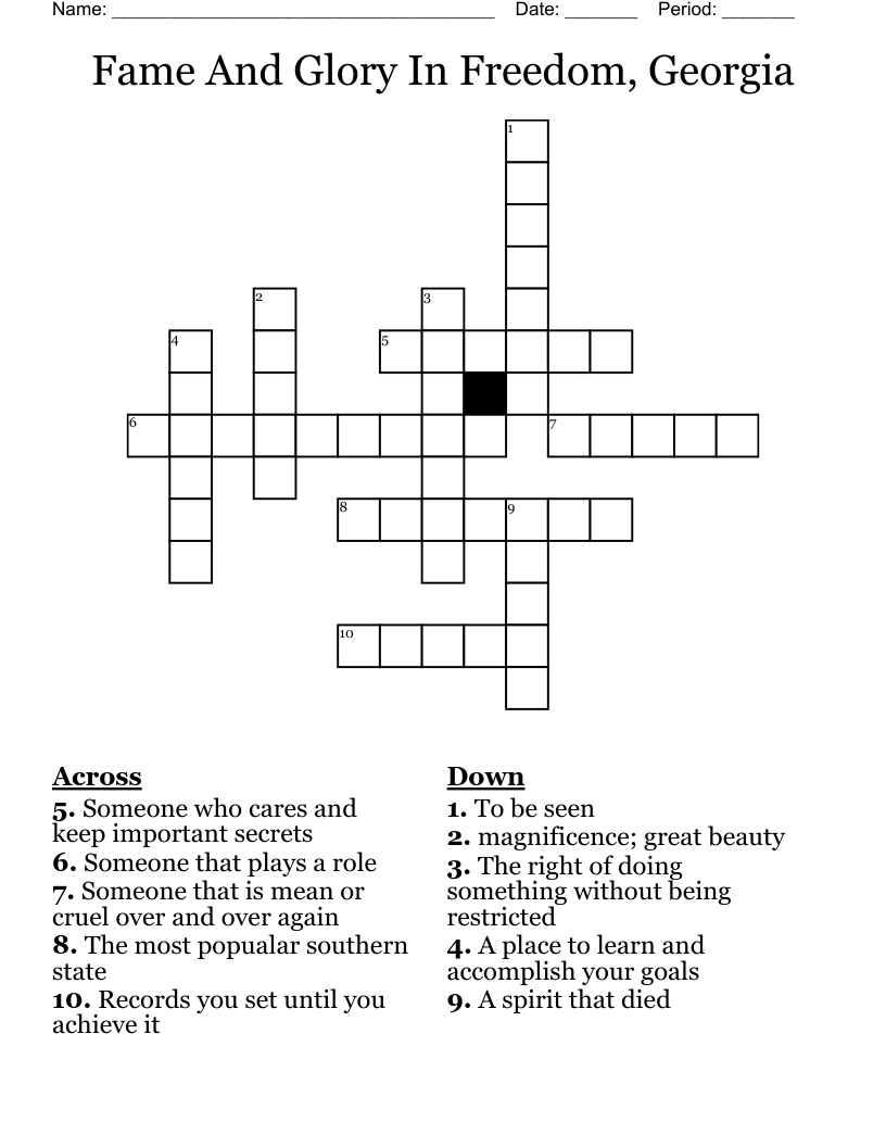 Fame And Glory In Freedom, Georgia Crossword