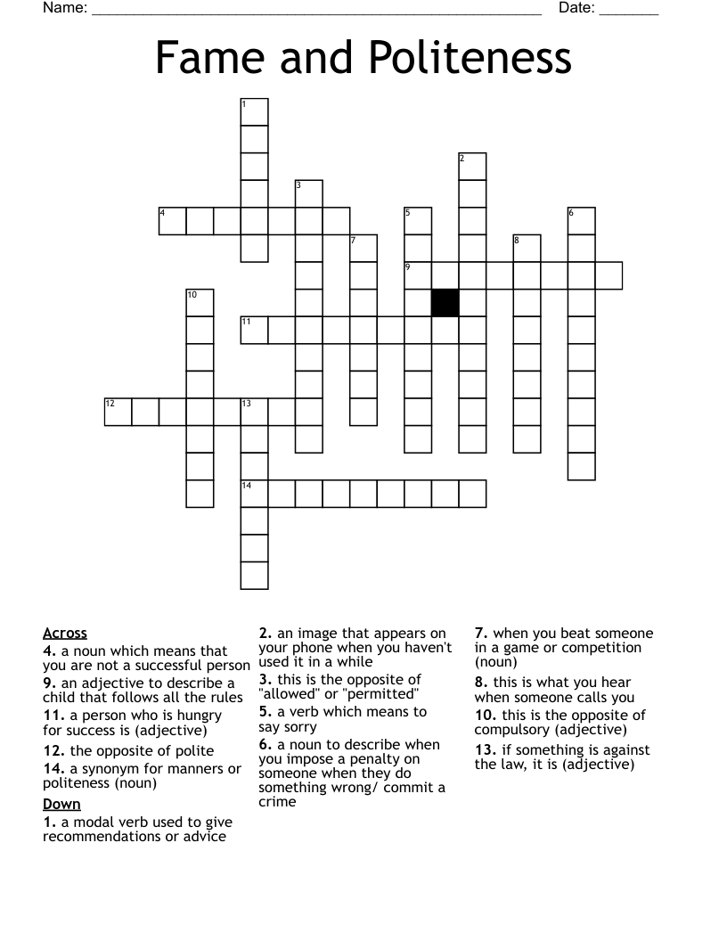 Fame and Politeness Crossword