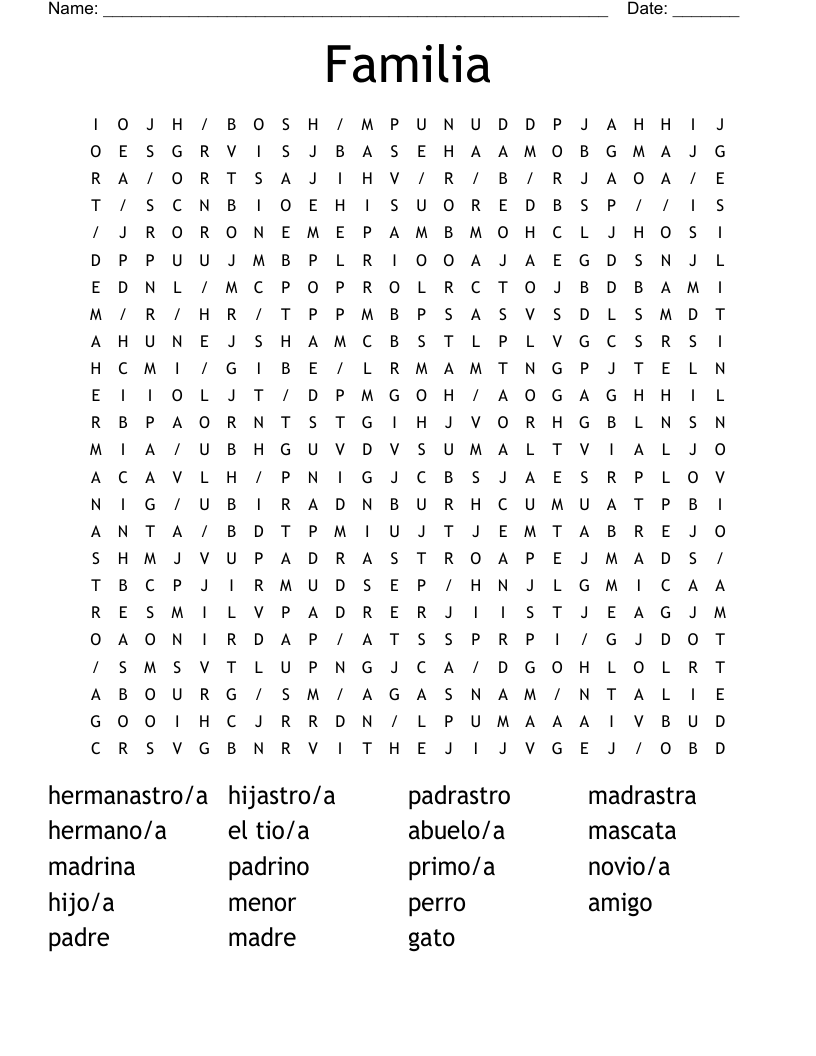Familia Word Search