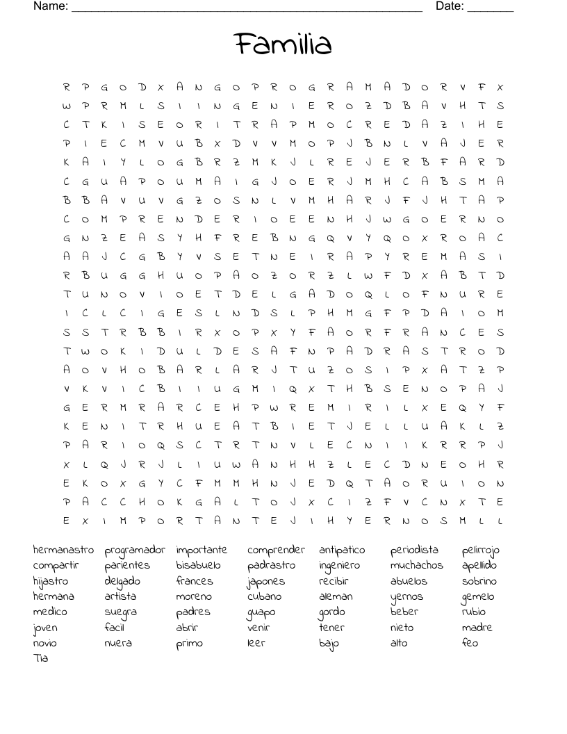 Familia Word Search