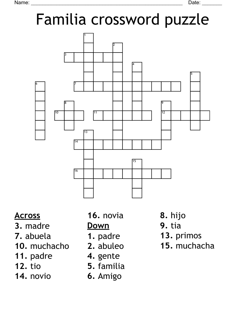 Familia crossword puzzle